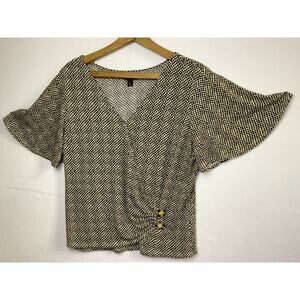 Worthington Womens Blouse Size L Snake Print Short Sleeve Crossover Stretch